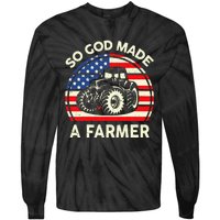 Christian So God Made Farmer Tractor American Flag Tie-Dye Long Sleeve Shirt