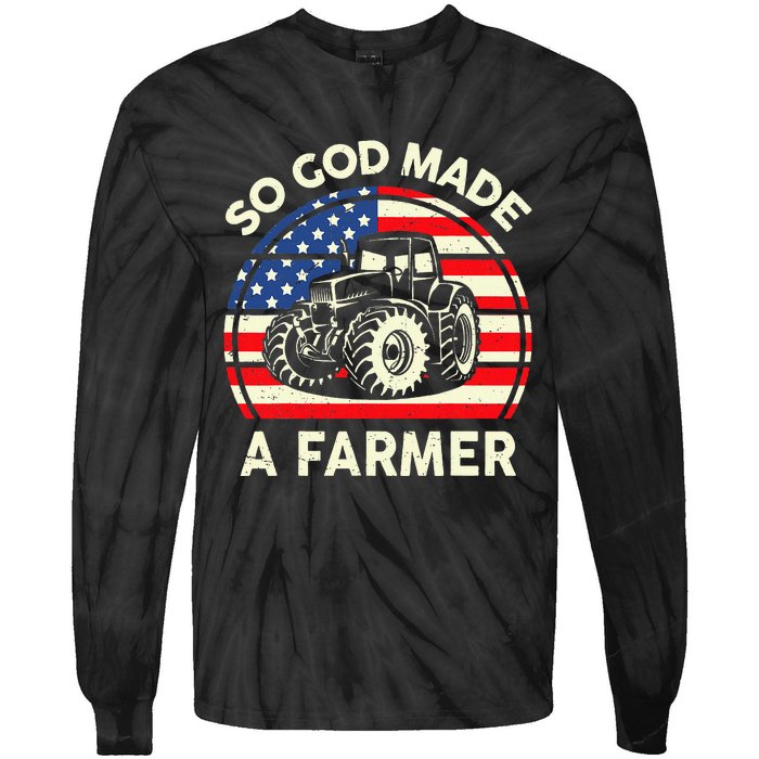 Christian So God Made Farmer Tractor American Flag Tie-Dye Long Sleeve Shirt