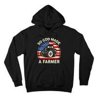 Christian So God Made Farmer Tractor American Flag Tall Hoodie