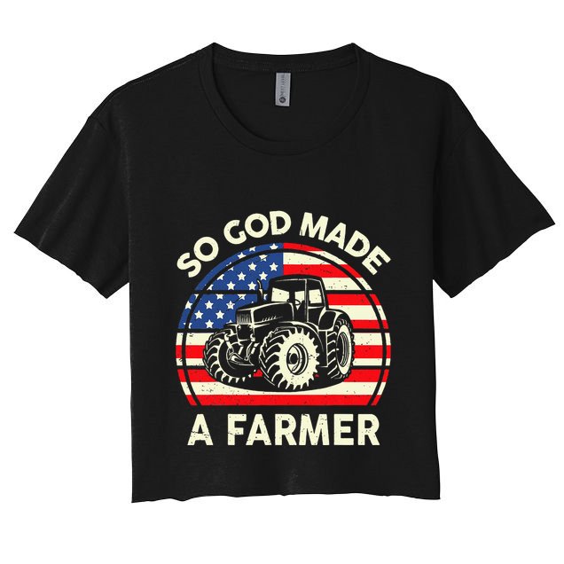 Christian So God Made Farmer Tractor American Flag Crop Top