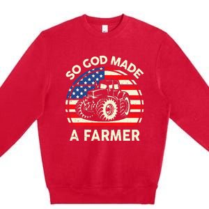 Christian So God Made Farmer Tractor American Flag Premium Crewneck Sweatshirt