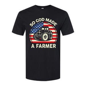 Christian So God Made Farmer Tractor American Flag Softstyle CVC T-Shirt