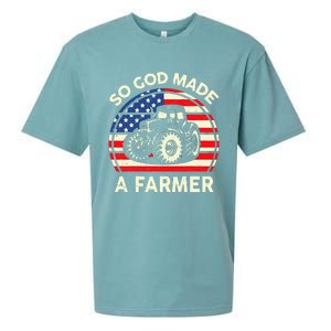 Christian So God Made Farmer Tractor American Flag Sueded Cloud Jersey T-Shirt