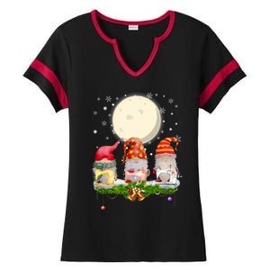 Cute Sewing Gnomes Santa Quilting Xmas Christmas Gift Long Sleeve Ladies Halftime Notch Neck Tee