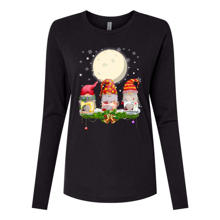 Cute Sewing Gnomes Santa Quilting Xmas Christmas Gift Long Sleeve Womens Cotton Relaxed Long Sleeve T-Shirt