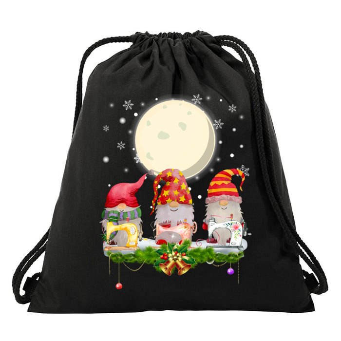 Cute Sewing Gnomes Santa Quilting Xmas Christmas Gift Long Sleeve Drawstring Bag