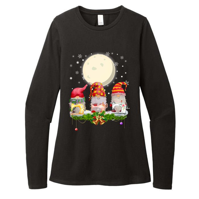 Cute Sewing Gnomes Santa Quilting Xmas Christmas Gift Long Sleeve Womens CVC Long Sleeve Shirt