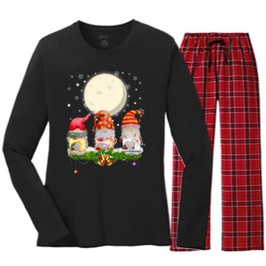 Cute Sewing Gnomes Santa Quilting Xmas Christmas Gift Long Sleeve Women's Long Sleeve Flannel Pajama Set 