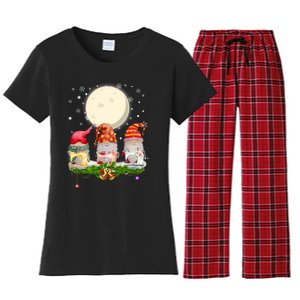 Cute Sewing Gnomes Santa Quilting Xmas Christmas Gift Long Sleeve Women's Flannel Pajama Set