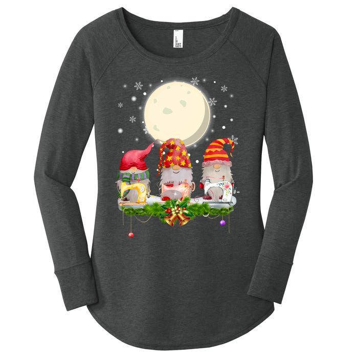 Cute Sewing Gnomes Santa Quilting Xmas Christmas Gift Long Sleeve Women's Perfect Tri Tunic Long Sleeve Shirt