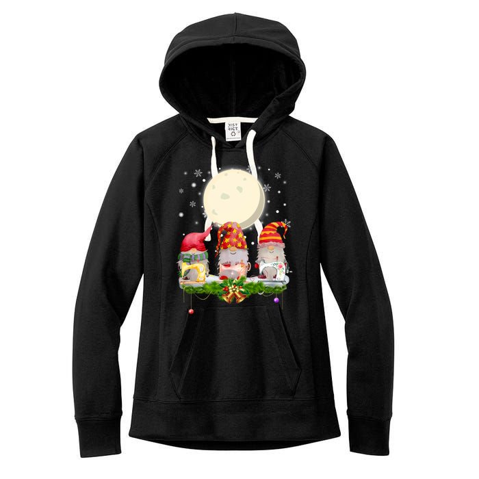 Cute Sewing Gnomes Santa Quilting Xmas Christmas Gift Long Sleeve Women's Fleece Hoodie