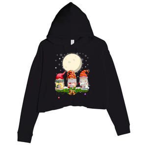 Cute Sewing Gnomes Santa Quilting Xmas Christmas Gift Long Sleeve Crop Fleece Hoodie