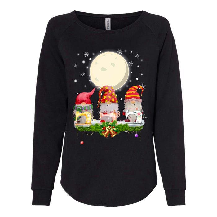 Cute Sewing Gnomes Santa Quilting Xmas Christmas Gift Long Sleeve Womens California Wash Sweatshirt