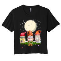 Cute Sewing Gnomes Santa Quilting Xmas Christmas Gift Long Sleeve Women's Crop Top Tee