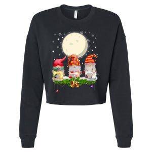 Cute Sewing Gnomes Santa Quilting Xmas Christmas Gift Long Sleeve Cropped Pullover Crew