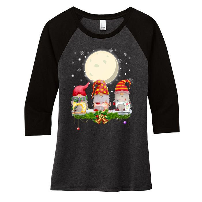 Cute Sewing Gnomes Santa Quilting Xmas Christmas Gift Long Sleeve Women's Tri-Blend 3/4-Sleeve Raglan Shirt