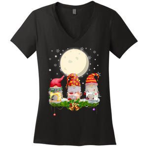 Cute Sewing Gnomes Santa Quilting Xmas Christmas Gift Long Sleeve Women's V-Neck T-Shirt