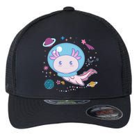 Cute Space Galaxy Astronaut Axolotl Flexfit Unipanel Trucker Cap