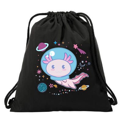 Cute Space Galaxy Astronaut Axolotl Drawstring Bag