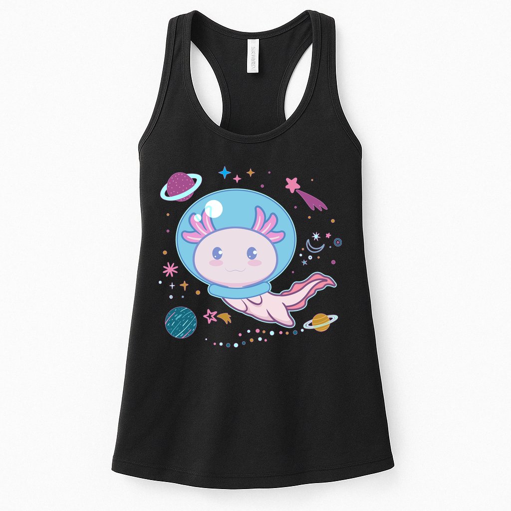 Cute Space Galaxy Astronaut Axolotl Womens Tank Top