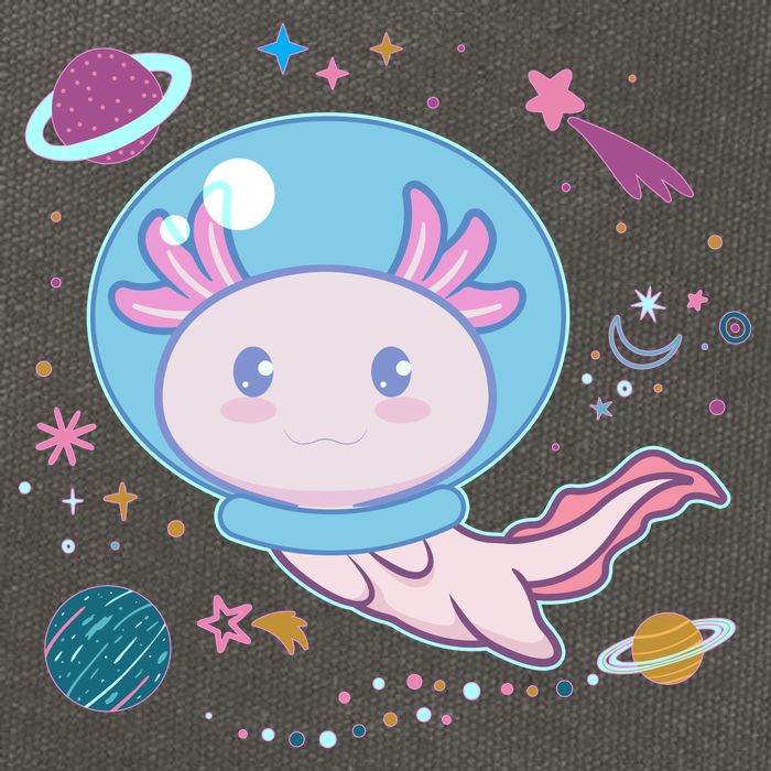 Cute Space Galaxy Astronaut Axolotl Cotton Canvas Backpack