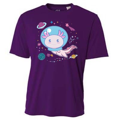 Cute Space Galaxy Astronaut Axolotl Cooling Performance Crew T-Shirt