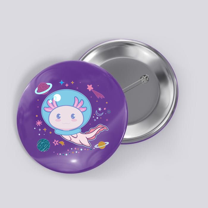 Cute Space Galaxy Astronaut Axolotl Button