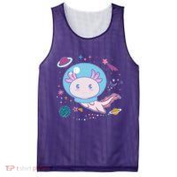 Cute Space Galaxy Astronaut Axolotl Mesh Reversible Basketball Jersey Tank