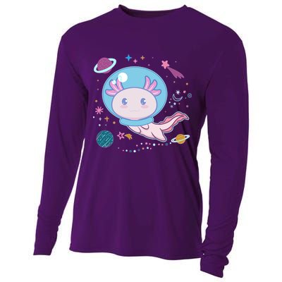 Cute Space Galaxy Astronaut Axolotl Cooling Performance Long Sleeve Crew