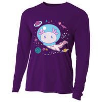 Cute Space Galaxy Astronaut Axolotl Cooling Performance Long Sleeve Crew