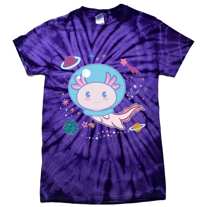 Cute Space Galaxy Astronaut Axolotl Tie-Dye T-Shirt