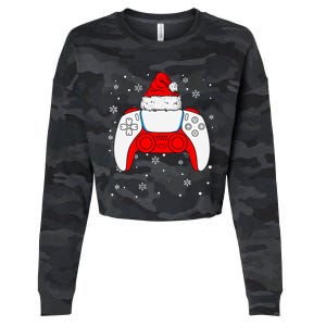 Christmas Santa Gamer Controller Boys Teens Gaming Xmas Cropped Pullover Crew