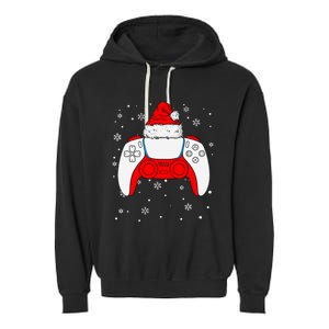 Christmas Santa Gamer Controller Boys Teens Gaming Xmas Garment-Dyed Fleece Hoodie