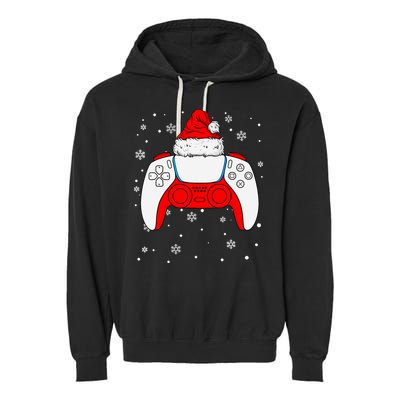 Christmas Santa Gamer Controller Boys Teens Gaming Xmas Garment-Dyed Fleece Hoodie