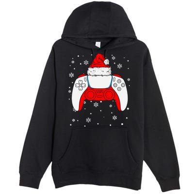 Christmas Santa Gamer Controller Boys Teens Gaming Xmas Premium Pullover Hoodie