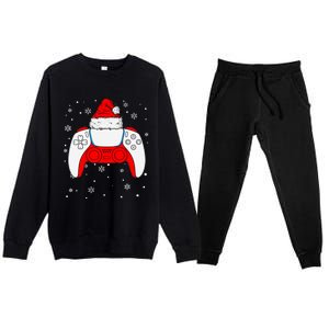 Christmas Santa Gamer Controller Boys Teens Gaming Xmas Premium Crewneck Sweatsuit Set