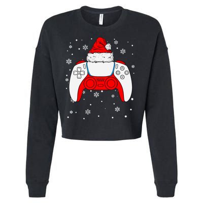 Christmas Santa Gamer Controller Boys Teens Gaming Xmas Cropped Pullover Crew