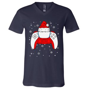 Christmas Santa Gamer Controller Boys Teens Gaming Xmas V-Neck T-Shirt