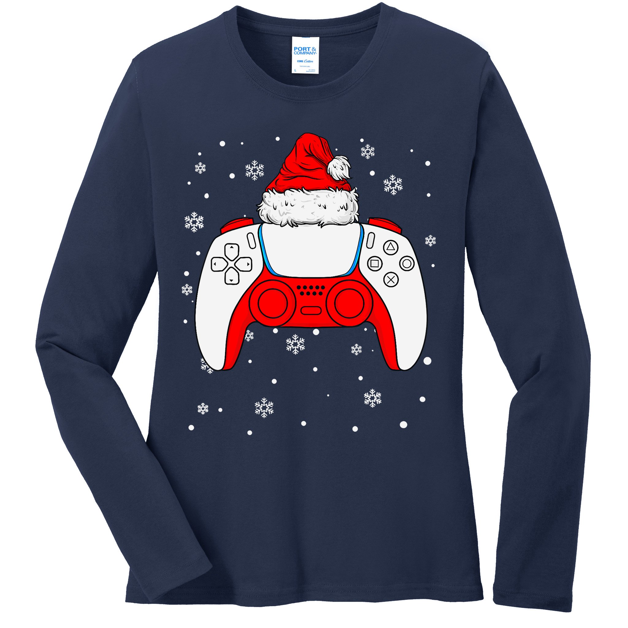 Christmas Santa Gamer Controller Boys Teens Gaming Xmas Ladies Long Sleeve Shirt