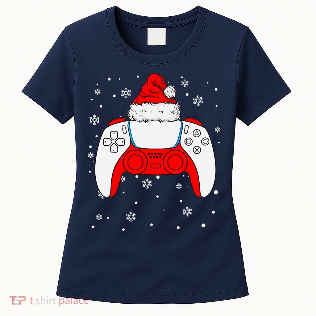 Christmas Santa Gamer Controller Boys Teens Gaming Xmas Womens T-Shirt
