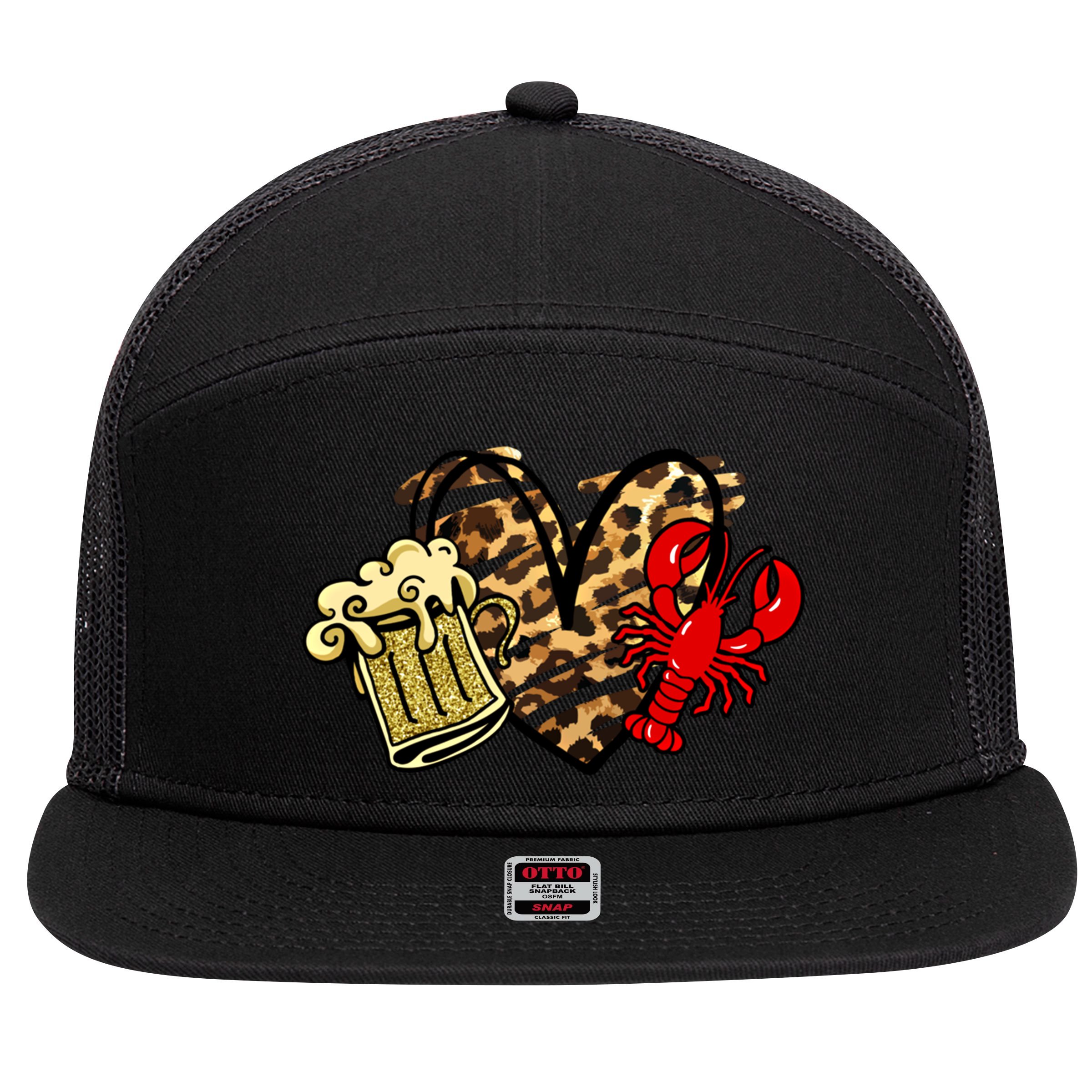 Crawfish Season Gift 7 Panel Mesh Trucker Snapback Hat