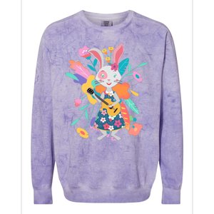 Cute Springtime Guitar Playing Bunny Rabbit Colorblast Crewneck Sweatshirt