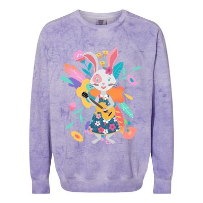 Cute Springtime Guitar Playing Bunny Rabbit Colorblast Crewneck Sweatshirt