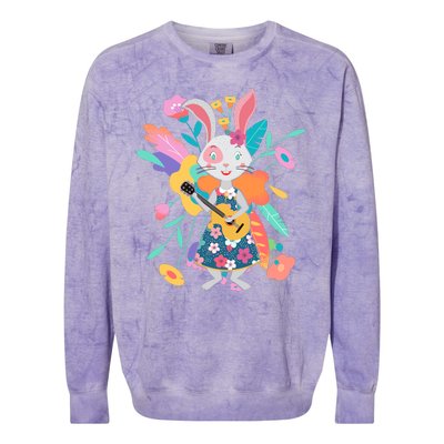 Cute Springtime Guitar Playing Bunny Rabbit Colorblast Crewneck Sweatshirt