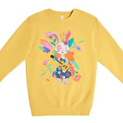 Cute Springtime Guitar Playing Bunny Rabbit Premium Crewneck Sweatshirt