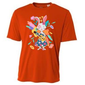 Cute Springtime Guitar Playing Bunny Rabbit Cooling Performance Crew T-Shirt