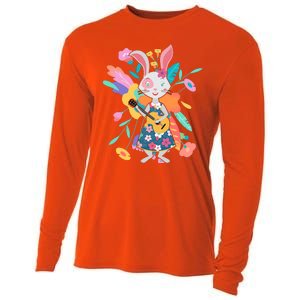 Cute Springtime Guitar Playing Bunny Rabbit Cooling Performance Long Sleeve Crew