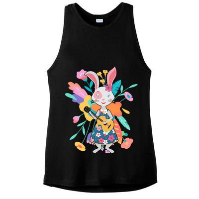 Cute Springtime Guitar Playing Bunny Rabbit Ladies PosiCharge Tri-Blend Wicking Tank