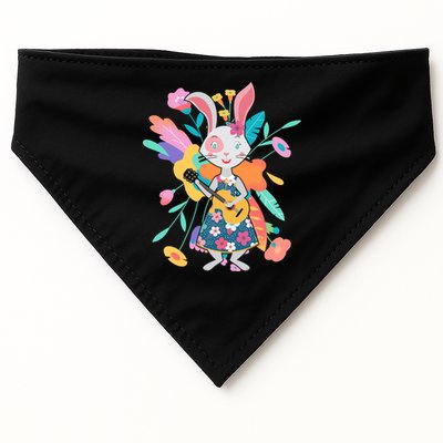 Cute Springtime Guitar Playing Bunny Rabbit USA-Made Doggie Bandana