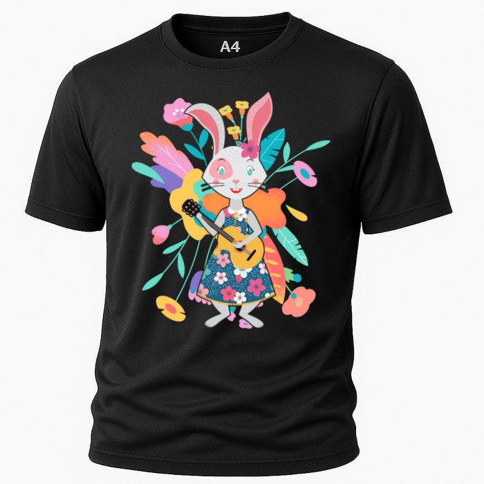 Cute Springtime Guitar Playing Bunny Rabbit Cooling Performance Crew T-Shirt